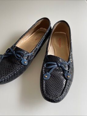 Marc Joseph Navy Snake-Embossed Leather Slip-On Loafers